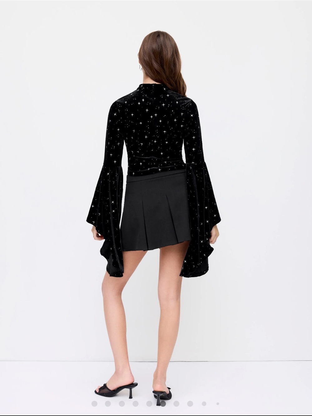 Cider Velvet Star Pattern Bell Sleeve Crop Top - Picture 7 of 12